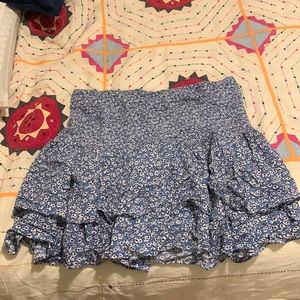 Scoop Blue and White Floral Ruffle Skirt